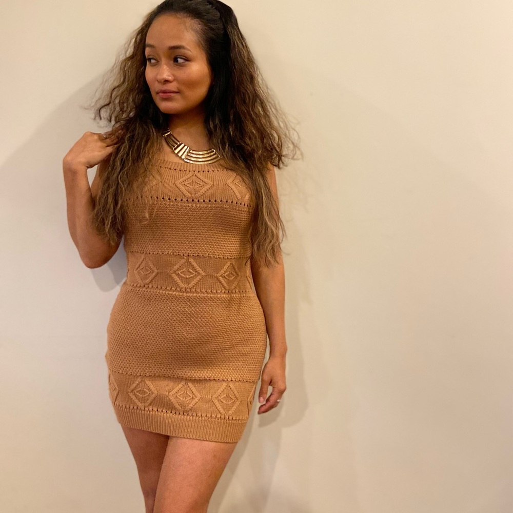 Handmade In Peru Knit Bodycon Dress In Terracota